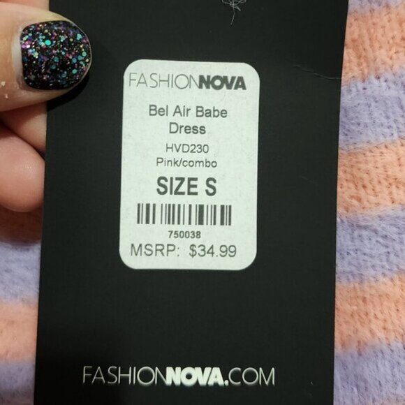 Fashion Nova Bel Air Babe Bodycon Dress Pink/Lavender Stripe Size Small - Picture 5 of 10